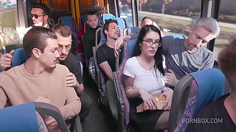 Librarian Gets Gangbanged Rough And Bukkaked On A Bus