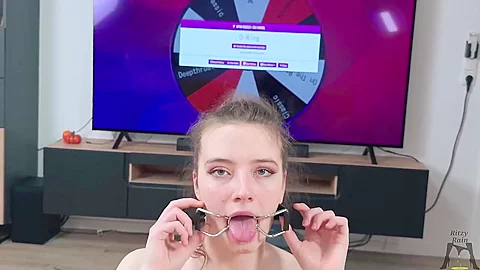 Mouth Training Day With A Fortune Wheel Game – O-ring Spider Gag, Messy Wet Dripping Drool And Deepthroat Modes – Ritzy Rain